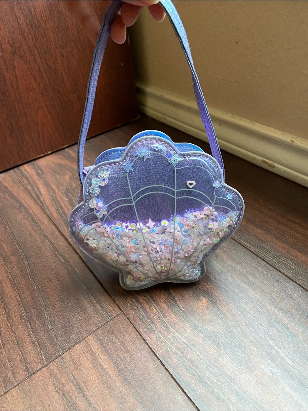 SHINY SEASHELL CLAMP HANG BAG PURSE PURPLE FOR GIRLS